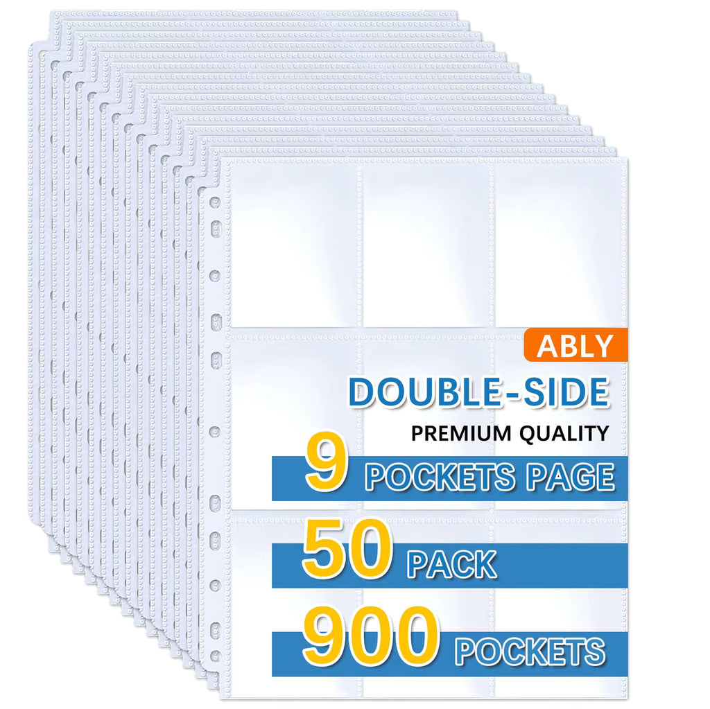 9-pocket trading card binder pages 50 pack for 3-ring binder