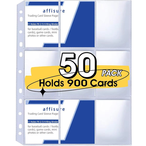 9-pocket trading card binder pages 50 pack for 3-ring binder